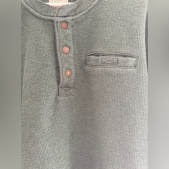 L.L.Bean Mens Green Katahdin Iron Works Bonded Waffle Fleece Henley Pullover XL - Picture 4 of 9